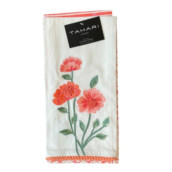 TAHARI HOME Spring Floral Embroidered Kitchen Towel Set of 3 Poppy Garden NEW - Picture 7 of 8